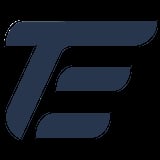 Dark blue stylized T icon or logo with horizontal lines on transparent background